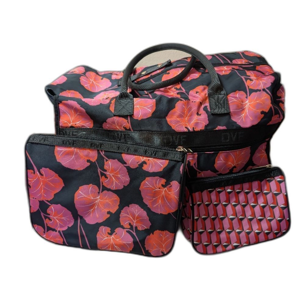 Diane von Furstenberg DVF Geranium Leaf Weekender Travel Bag Pouch Set NWOT